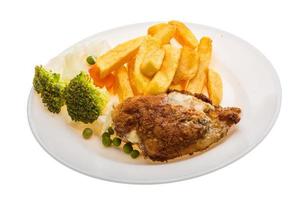 Cordon bleu on the plate and white background photo