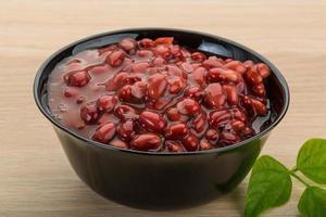 Red beans in a bowl on wooden background photo