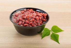 Red beans in a bowl on wooden background photo