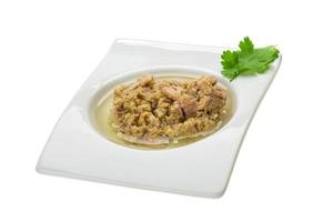 Tuna fillet in a bowl on white background photo