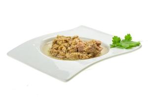 Tuna fillet in a bowl on white background photo