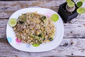 Fried rice is an easy and delicious dish. consisting of eggs Pork and broccoli and still affordable during bad economic times. photo