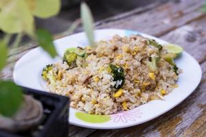 Fried rice is an easy and delicious dish. consisting of eggs Pork and broccoli and still affordable during bad economic times. photo