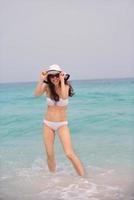 happy woman enjoy summer vacation photo