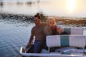 couple in love  have romantic time on boat photo