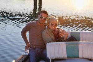 couple in love  have romantic time on boat photo