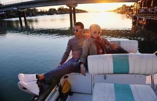 couple in love  have romantic time on boat photo