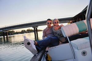 couple in love  have romantic time on boat photo