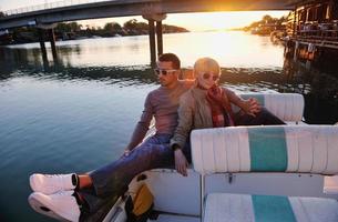 couple in love  have romantic time on boat photo