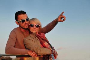 couple in love  have romantic time on boat photo