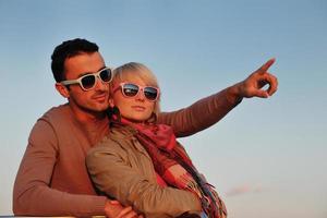 couple in love  have romantic time on boat photo