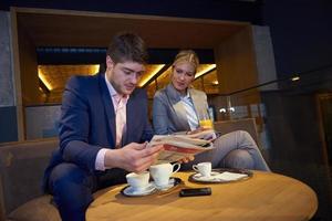 business couple take drink after work photo