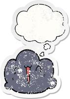 happy cloud cartoon and thought bubble as a distressed worn sticker vector