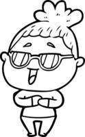 cartoon happy woman wearing spectacles vector