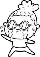 cartoon crying woman wearing spectacles vector