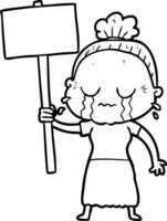 cartoon old woman crying while protesting vector
