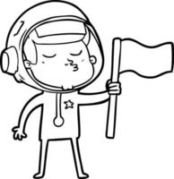 caricatura, confiado, astronauta, ondear, bandera vector