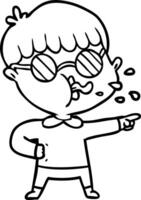 cartoon boy wearing spectacles and pointing vector