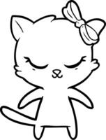 cute cartoon cat with bow vector