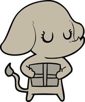 cute cartoon elephant with gift vector