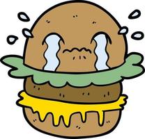 dibujos animados llorando hamburguesa de comida rápida vector