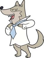 cartoon office wolf getting dressed vector