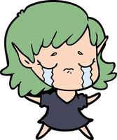 niña elfa llorando de dibujos animados vector