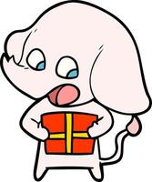 cute cartoon elephant with christmas present vector