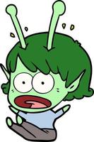 cartoon shocked alien girl vector