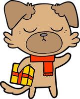 cute cartoon dog with christmas present vector