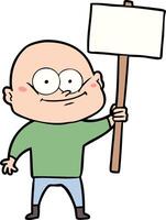 cartoon bald man staring with sign vector