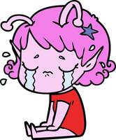 cartoon crying alien girl vector