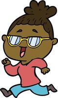 cartoon happy woman wearing spectacles vector