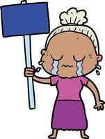 cartoon old woman crying while protesting vector