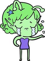 cartoon crying alien girl vector