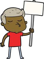 cartoon model guy pouting with sign vector