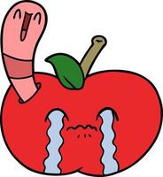 cartoon worm eating an apple vector