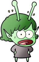 cartoon shocked alien girl vector