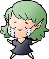 niña elfa llorando de dibujos animados vector