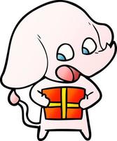 cute cartoon elephant with christmas present vector