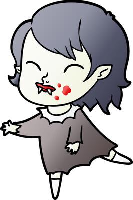 cartoon vampire girl with blood on cheek