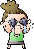 cartoon crying woman wearing sunglasses vector