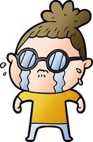 cartoon crying woman wearing spectacles vector