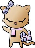 cute cartoon cat with present vector