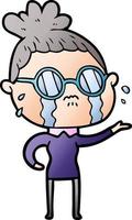 cartoon crying woman wearing spectacles vector