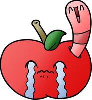 cartoon worm eating an apple vector