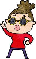 cartoon waving woman wearing sunglasses vector