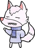 cartoon wolf in winter clothes vector