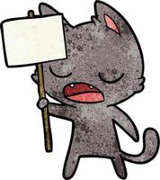 talking cat cartoon with placard vector