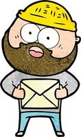 cartoon surprised bearded man holding letter vector